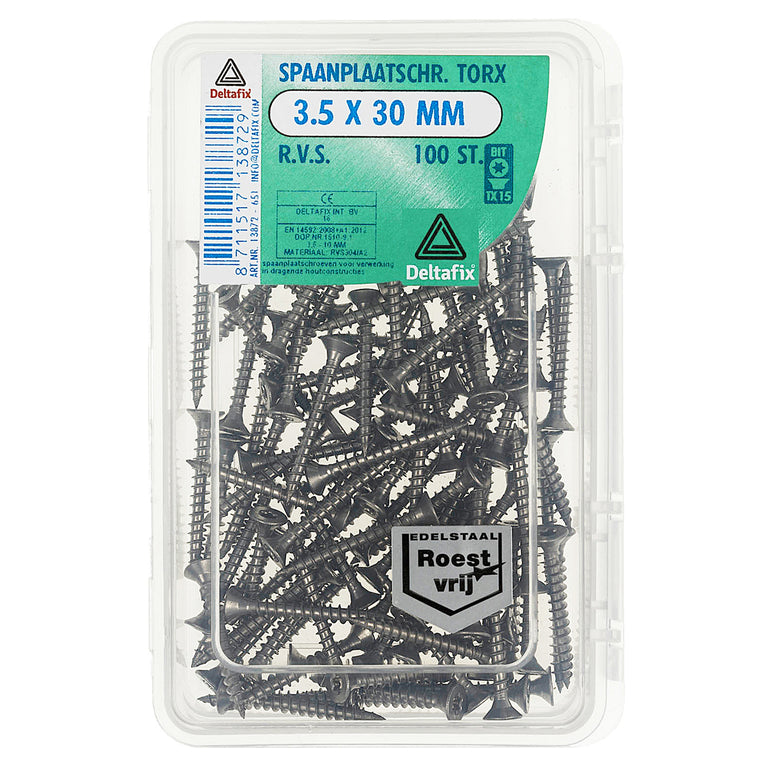 Deltafix spaanplaatschroef platkop 3,5x30mm 100st