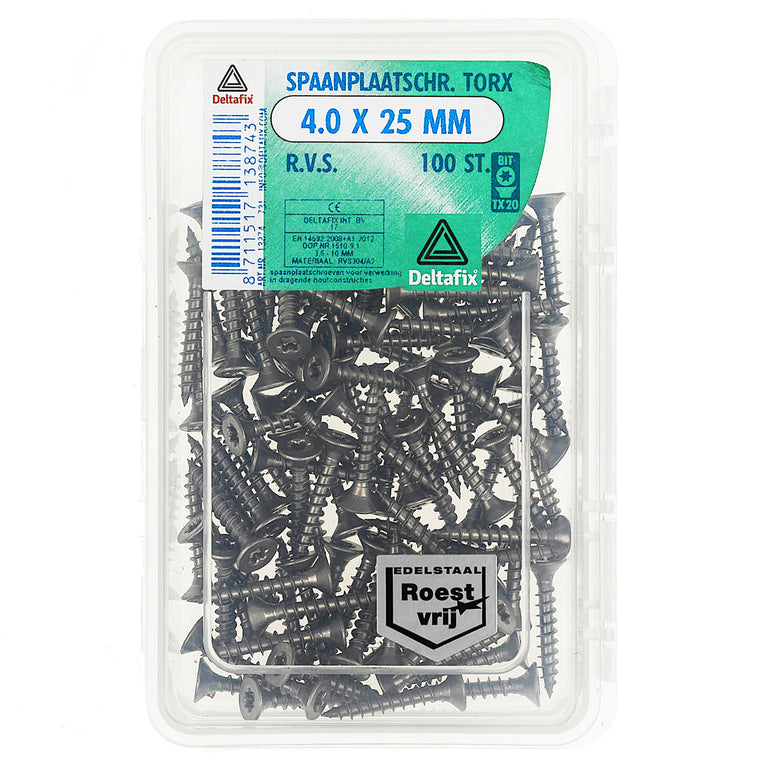Deltafix spaanplaatschroef platkop 4x25mm 100st