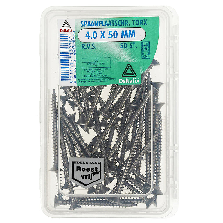 Deltafix spaanplaatschroef platkop 4x50mm 50st