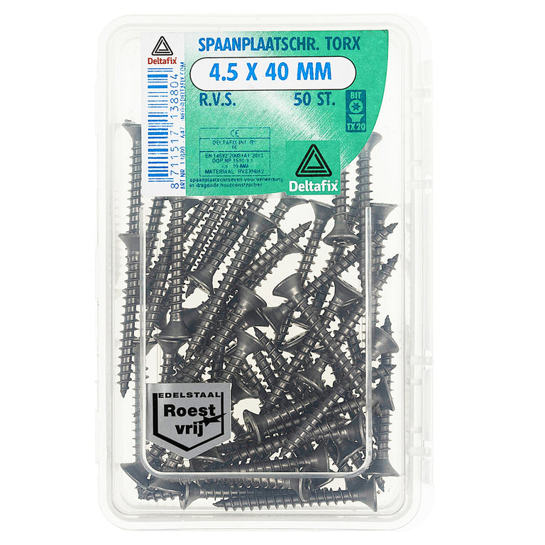 Deltafix spaanplaatschroef platkop 4,5x40mm 50st