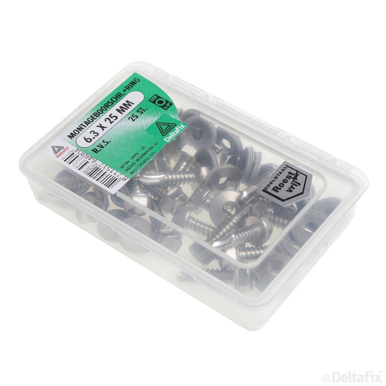 Deltafix montageschroef met ring zeskant RVS 6,3x25mm 25st
