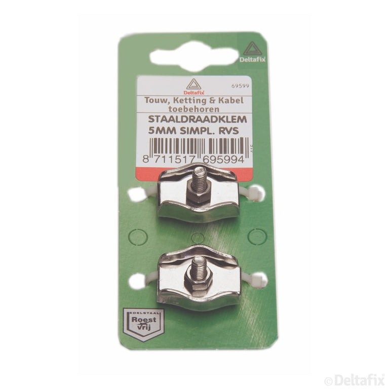 Deltafix staaldraadklem simplex 5mm RVS 2st