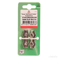 Deltafix staaldraadklem duplex 3mm RVS 2st