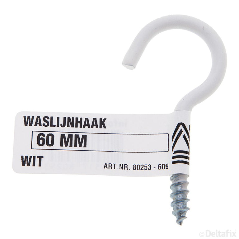 Deltafix waslijnhaak gecoat metaal wit 60mm