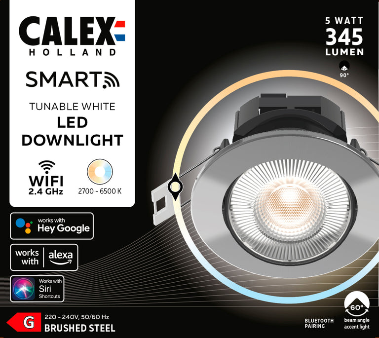 Calex LED inbouwspot Smart RVS ⌀8,5cm dimbaar