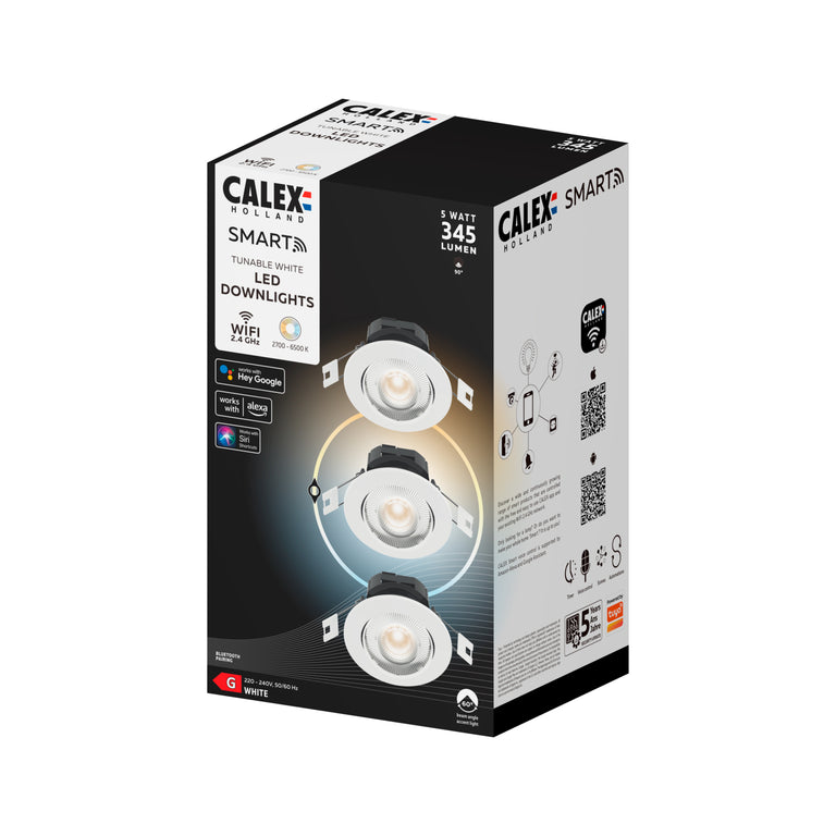 Calex LED inbouwspot Smart wit ⌀8,5cm dimbaar set van 3