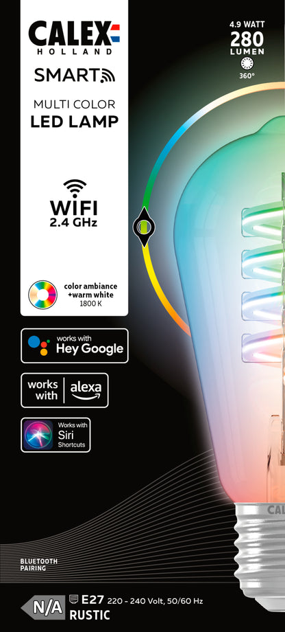 Calex Smart LED filament edison dimbaar E27 helder RGBww 5W 280LM