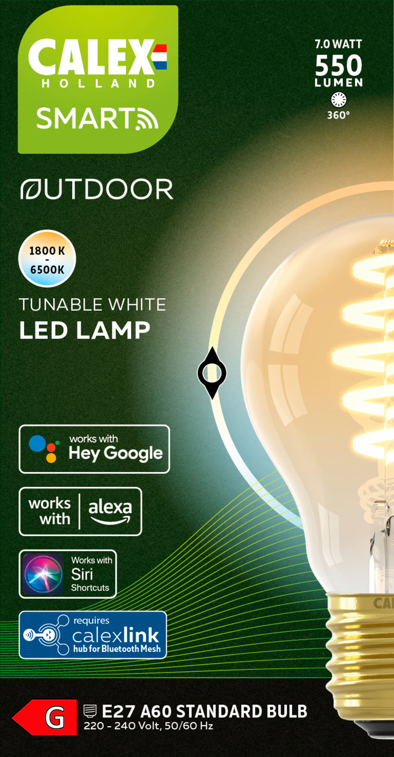 Calex Smart LED filament dimbaar E27 goud dual white 7W 550LM