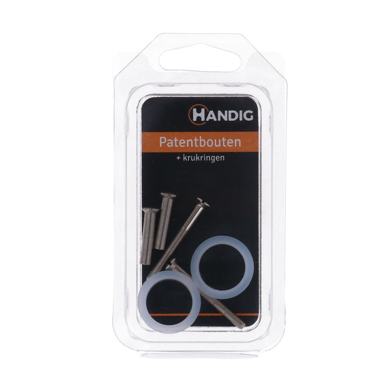 Handig patentbout met krukring vernikkeld ijzer 4x38mm wit 2st
