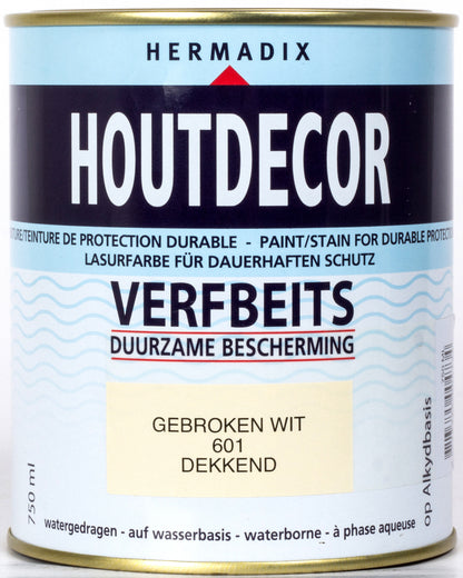 Hermadix Houtdecor beits zijdeglans 601 gebroken wit 750ml