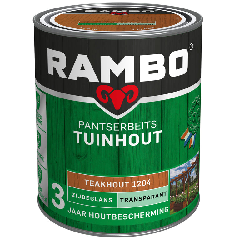 Rambo Pantserbeits zijdeglans tuinhout 1204 teak hout 750ml