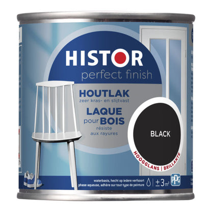 Histor Perfect Finish houtlak hoogglans black 250ml
