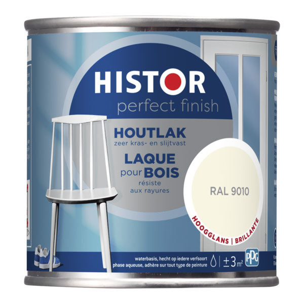 Histor Perfect Finish houtlak hoogglans RAL9010 250ml