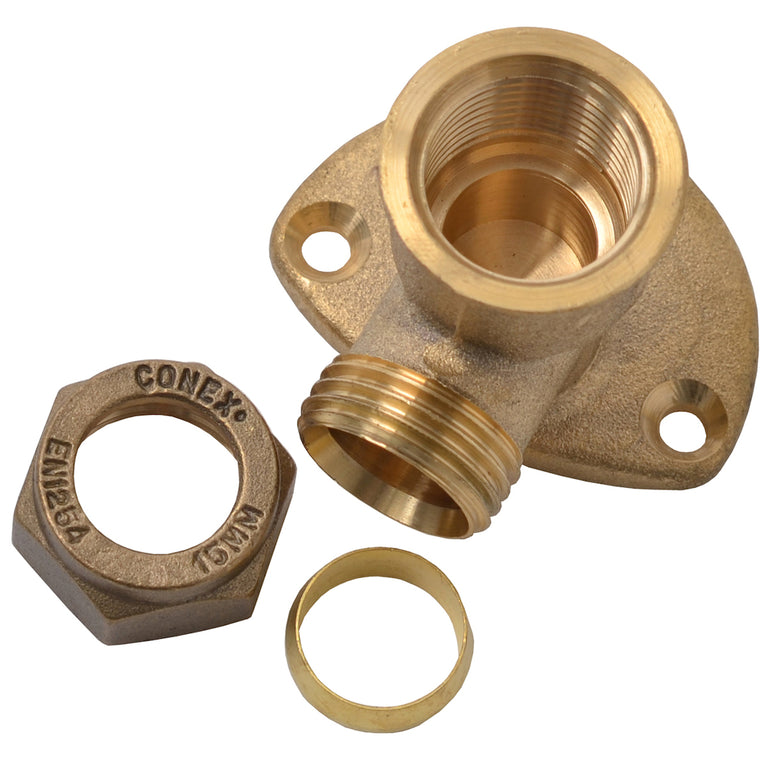 Sanivesk knelkoppeling muurplaat metaal 15mmx1/2"F