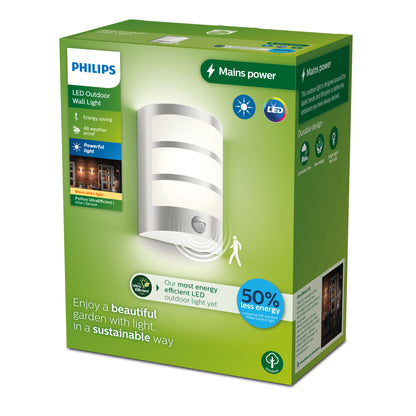 Philips LED wandbuitenlamp Python met bewegingssensor 3,8W RVS
