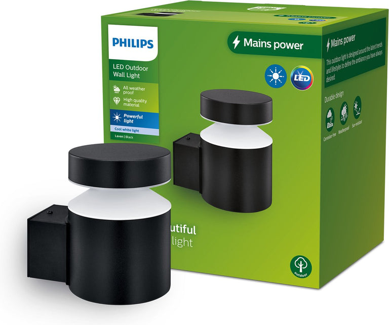 Philips LED buitenlamp Laven Up wand rond 6W zwart