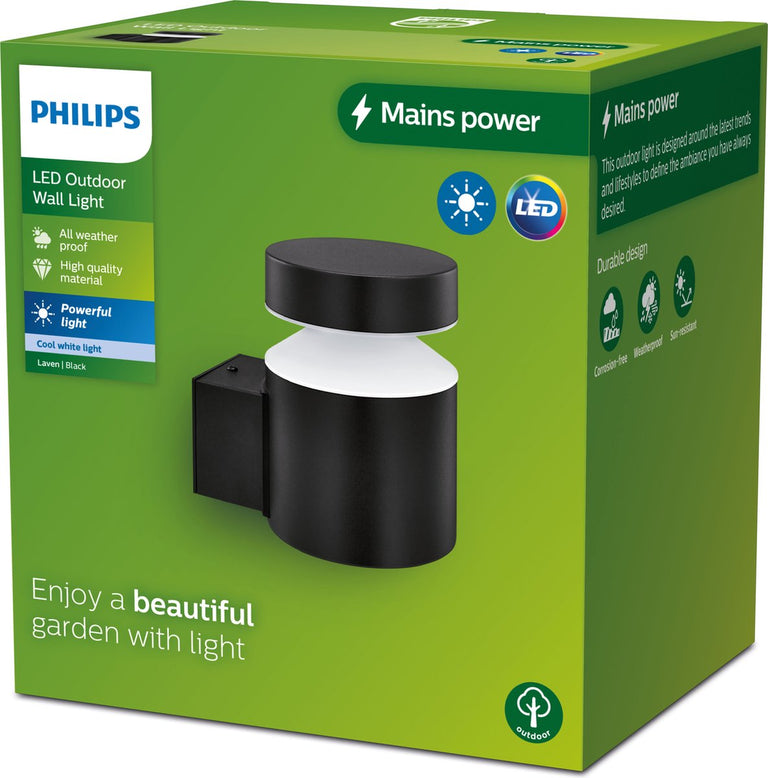 Philips LED buitenlamp Laven Up wand rond 6W zwart