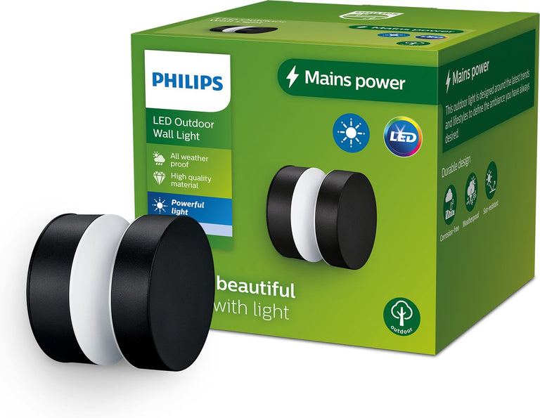 Philips LED buitenlamp Laven wand rond 6W zwart