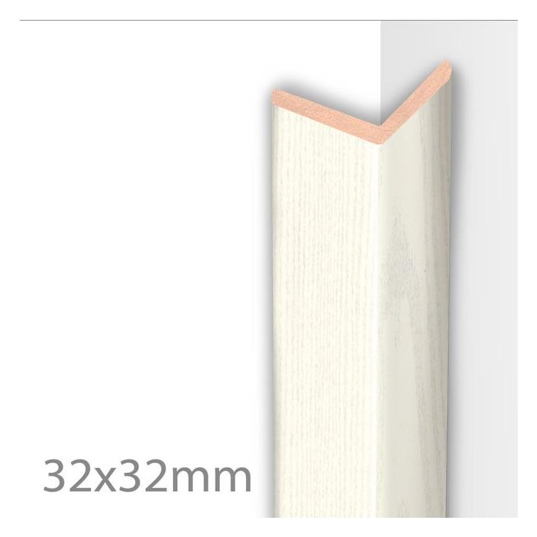 HDM hoeklijst hout wit 32x32mm 2,6m