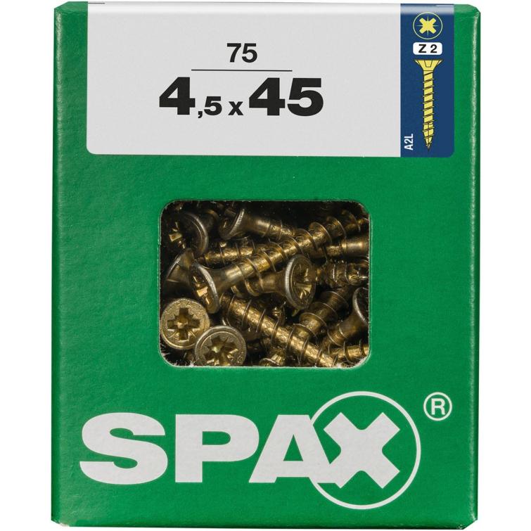Spax schroef pozidrive verzinkt 4,5x45mm 75st.