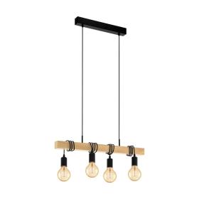 Eglo hanglamp Townshend 4-lichts zwart/hout