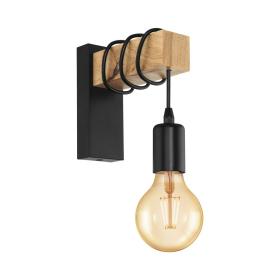 Eglo wandlamp Townshend  E27 zwart, bruin staal, hout