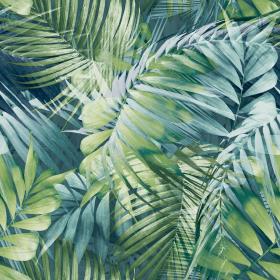Vliesbehang Nomad Antigua Palm bladeren groen, blauw 53cmx10m