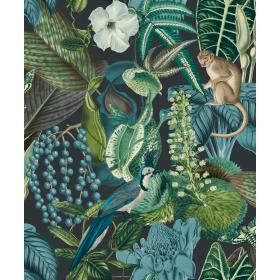 Productafbeelding van Vliesbehang jungle blauw, groen, zwart 53cm x 10m JF2202.