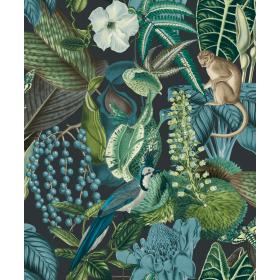 Vliesbehang jungle blauw, groen, zwart 53cm x 10m JF2202